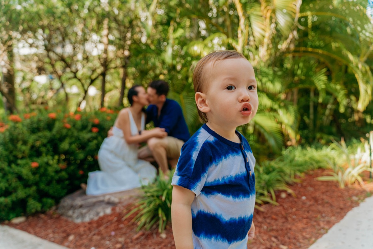 Toddler in the resort garden, Aruba